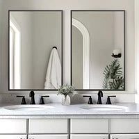 Miroir suspendu rectangulaire double face monté avec bord fin, angle droit, en alliage d'aluminium noir
