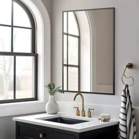 Miroir suspendu rectangulaire double face monté avec bord fin, angle droit, en alliage d'aluminium noir