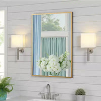 Miroir rectangulaire sophistiqué en aluminium doré de 91 cm avec cadre fin, angles droits, profondeur de 1,5 cm (double face)