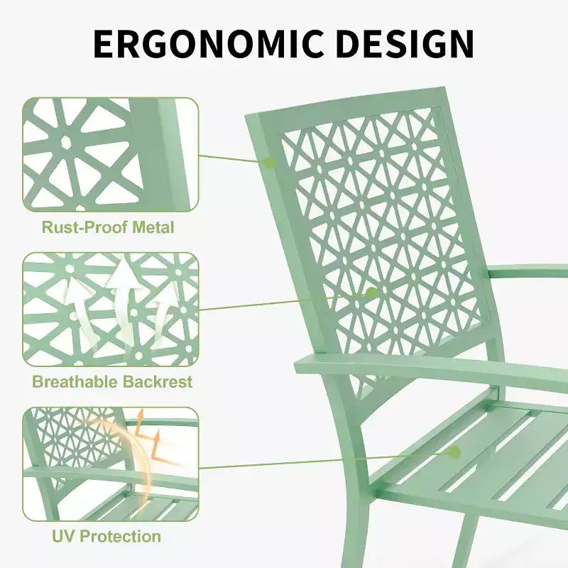 Ensemble bistrot extérieur Acekool 3 pièces avec chaises empilables en métal et table carrée, mobilier de patio compact pour jardin, terrasse, balcon