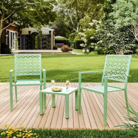 Ensemble bistrot extérieur Acekool 3 pièces avec chaises empilables en métal et table carrée, mobilier de patio compact pour jardin, terrasse, balcon