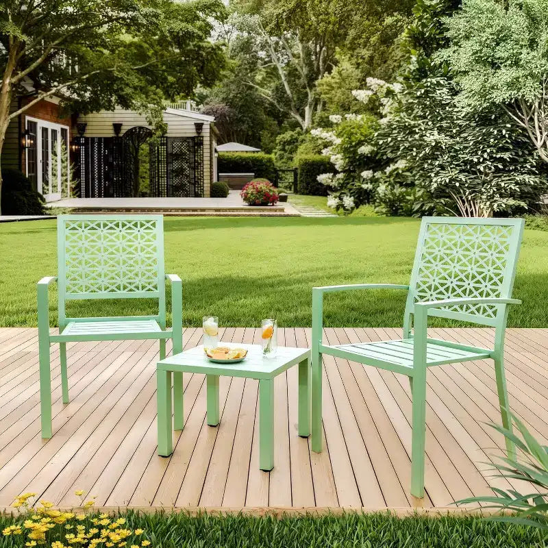 Ensemble bistrot extérieur Acekool 3 pièces avec chaises empilables en métal et table carrée, mobilier de patio compact pour jardin, terrasse, balcon