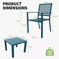 Ensemble bistrot extérieur Acekool 3 pièces avec chaises empilables en métal et table carrée, mobilier de patio compact pour jardin, terrasse, balcon