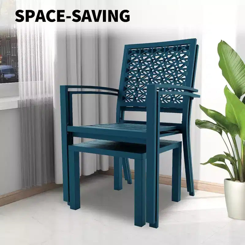 Ensemble bistrot extérieur Acekool 3 pièces avec chaises empilables en métal et table carrée, mobilier de patio compact pour jardin, terrasse, balcon