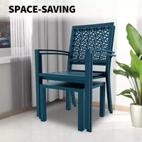 Ensemble bistrot extérieur Acekool 3 pièces avec chaises empilables en métal et table carrée, mobilier de patio compact pour jardin, terrasse, balcon