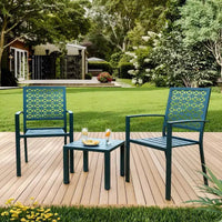 Ensemble bistrot extérieur Acekool 3 pièces avec chaises empilables en métal et table carrée, mobilier de patio compact pour jardin, terrasse, balcon