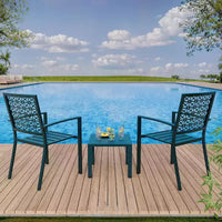 Ensemble bistrot extérieur Acekool 3 pièces avec chaises empilables en métal et table carrée, mobilier de patio compact pour jardin, terrasse, balcon