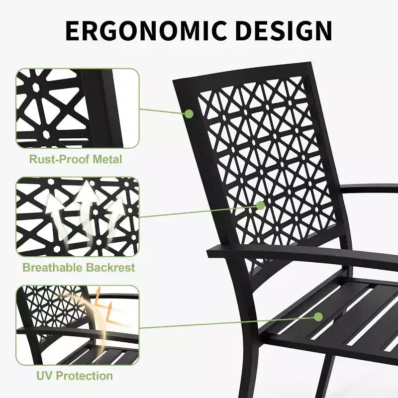 Ensemble bistrot extérieur Acekool 3 pièces avec chaises empilables en métal et table carrée, mobilier de patio compact pour jardin, terrasse, balcon