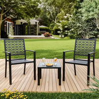 Ensemble bistrot extérieur Acekool 3 pièces avec chaises empilables en métal et table carrée, mobilier de patio compact pour jardin, terrasse, balcon