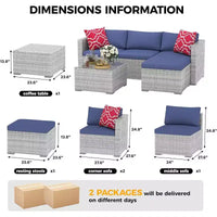 Acekool Salon de jardin en rotin tressé toutes saisons avec canapé d'angle, table basse en verre et coussins moelleux amovibles