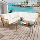 Acekool Outdoor Patio Furniture Set  All-Weather Wicker Sectional Sofa with Glass Coffee Table and Soft Removable Cushions
