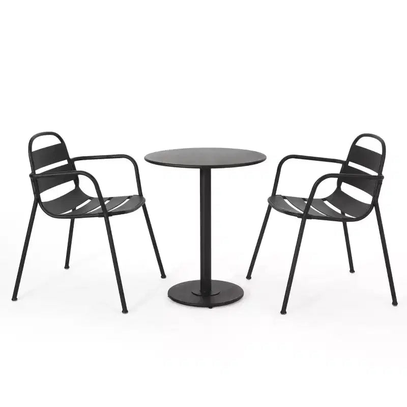 Ensemble de bistrot extérieur moderne 3 pièces en métal Christopher Knight Home Corey avec lattes ouvertes