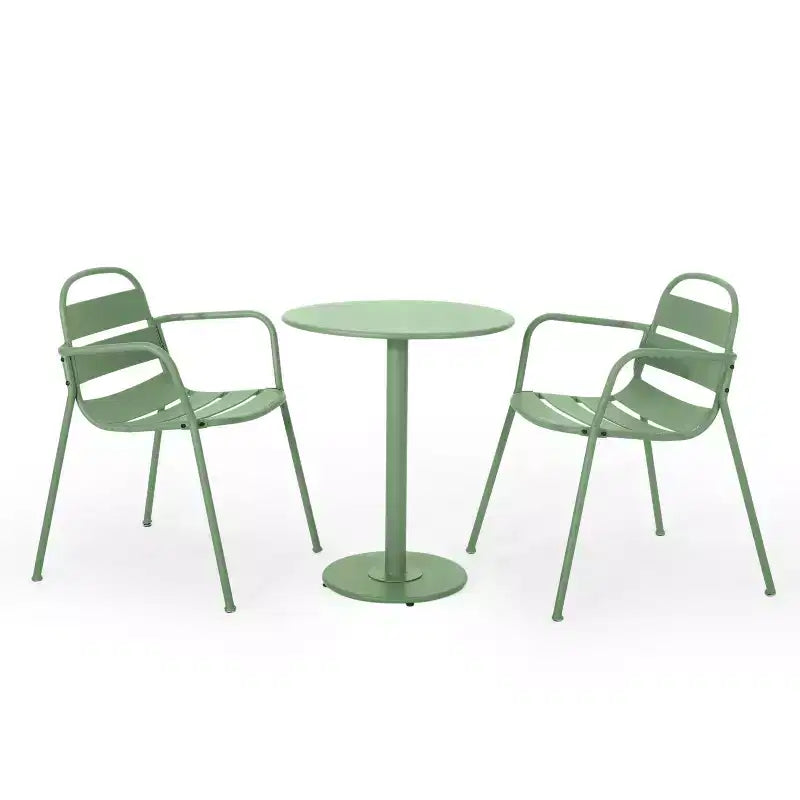 Ensemble de bistrot extérieur moderne 3 pièces en métal Christopher Knight Home Corey avec lattes ouvertes