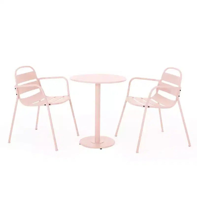 Ensemble de bistrot extérieur moderne 3 pièces en métal Christopher Knight Home Corey avec lattes ouvertes