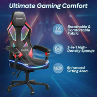 Chaise de jeu Bestier en tissu respirant avec éclairage LED RVB et accoudoirs réglables