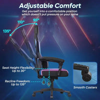 Chaise de jeu Bestier en tissu respirant avec éclairage LED RVB et accoudoirs réglables