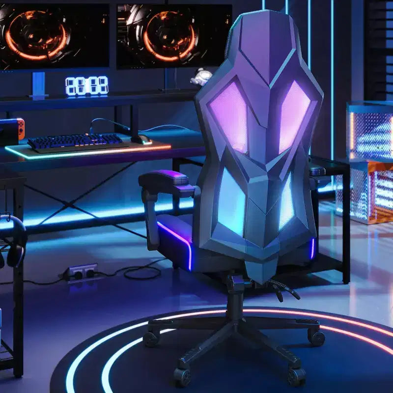 Chaise de jeu Bestier en tissu respirant avec éclairage LED RVB et accoudoirs réglables