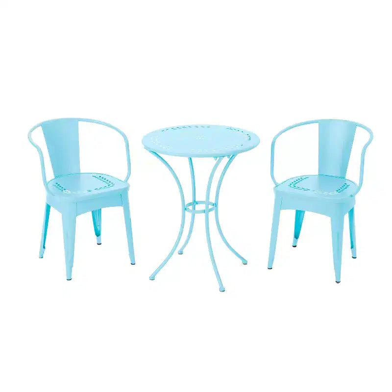 Christopher Knight Home Tisha – Ensemble bistro d'extérieur 3 pièces en fer moderne avec dossier incurvé et ajouré