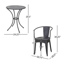 Christopher Knight Home Tisha – Ensemble bistro d'extérieur 3 pièces en fer moderne avec dossier incurvé et ajouré