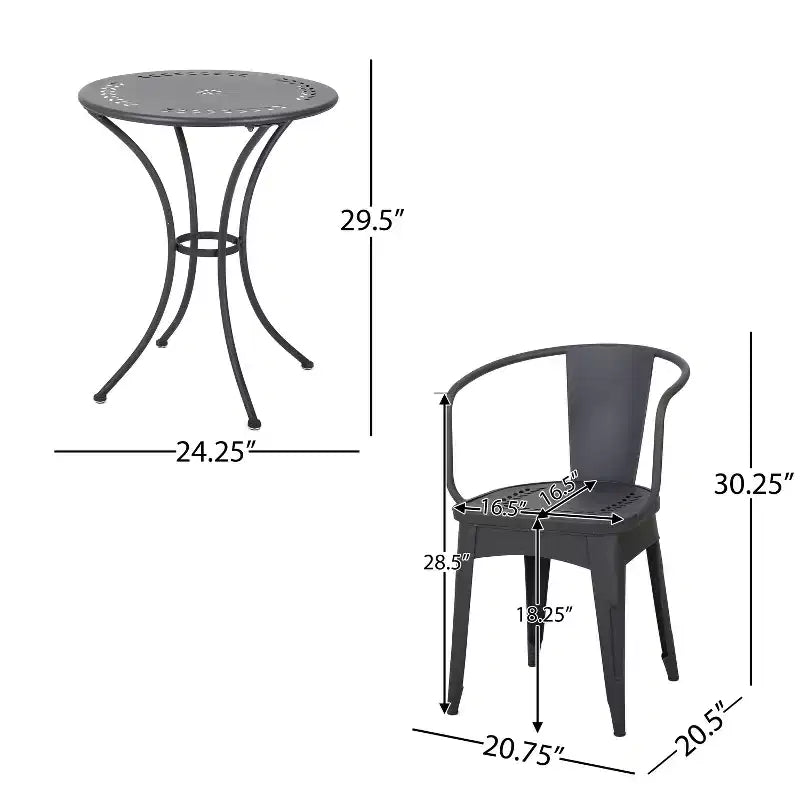 Christopher Knight Home Tisha – Ensemble bistro d'extérieur 3 pièces en fer moderne avec dossier incurvé et ajouré