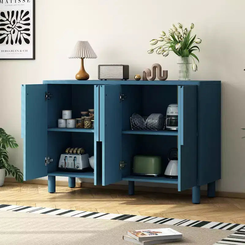 Buffet 4 portes avec rangement, desserte en bois avec poignées et étagères réglables