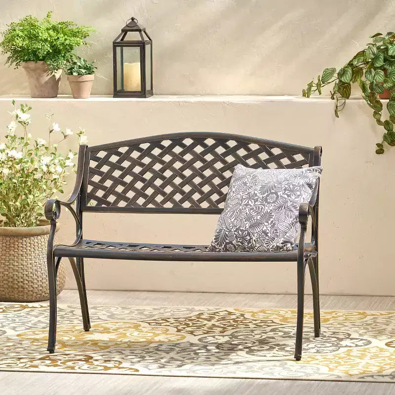 Banc d'extérieur Cozumel Christopher Knight Home en aluminium moulé de 40,75 po, cuivre brillant