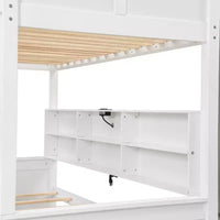 Lit superposé Twin XL/Full XL sur Queen avec armoires de rangement et ports USB, construction robuste en bois de pin - ModernLuxe