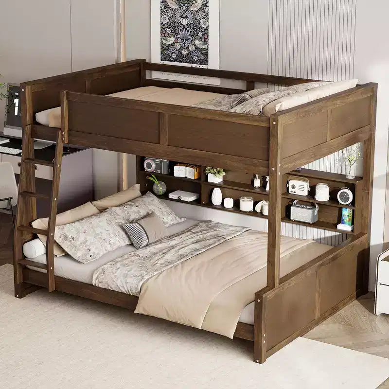 Lit superposé Twin XL/Full XL sur Queen avec armoires de rangement et ports USB, construction robuste en bois de pin - ModernLuxe