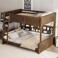 Lit superposé Twin XL/Full XL sur Queen avec armoires de rangement et ports USB, construction robuste en bois de pin - ModernLuxe