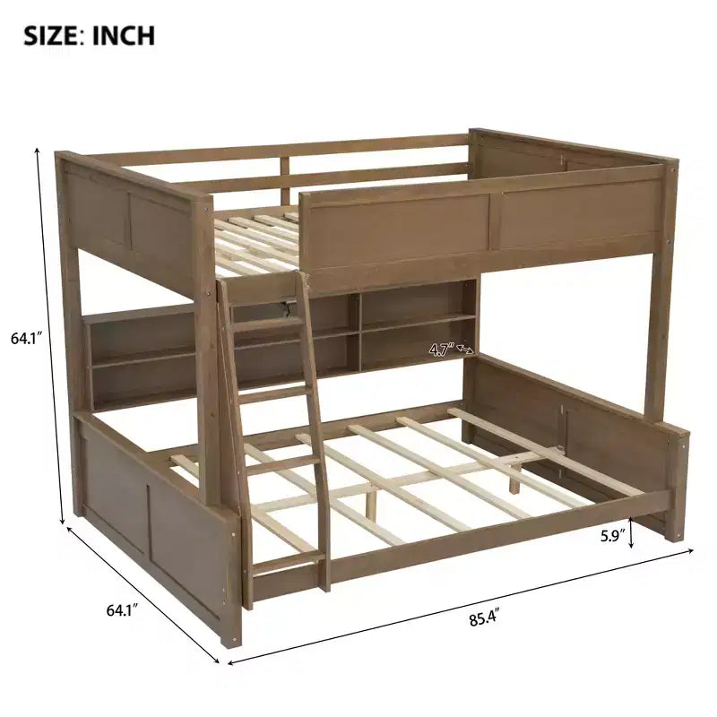 Lit superposé Twin XL/Full XL sur Queen avec armoires de rangement et ports USB, construction robuste en bois de pin - ModernLuxe