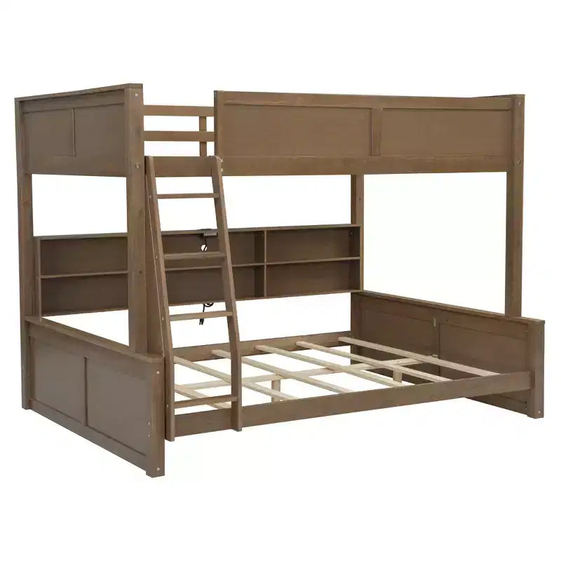Lit superposé Twin XL/Full XL sur Queen avec armoires de rangement et ports USB, construction robuste en bois de pin - ModernLuxe