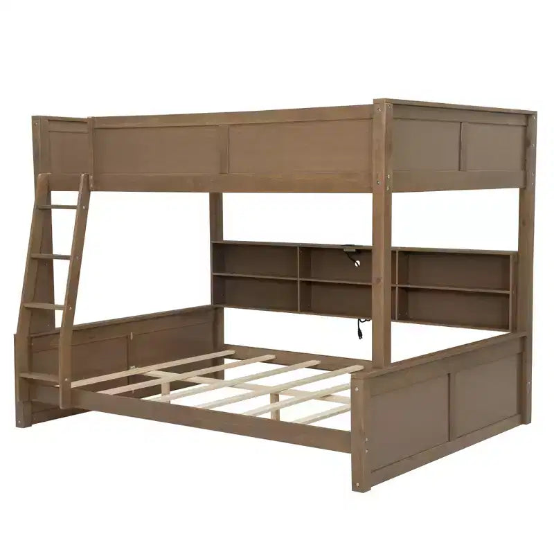 Lit superposé Twin XL/Full XL sur Queen avec armoires de rangement et ports USB, construction robuste en bois de pin - ModernLuxe
