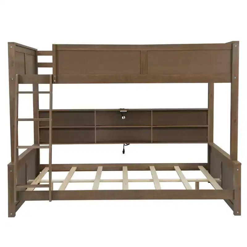 Lit superposé Twin XL/Full XL sur Queen avec armoires de rangement et ports USB, construction robuste en bois de pin - ModernLuxe