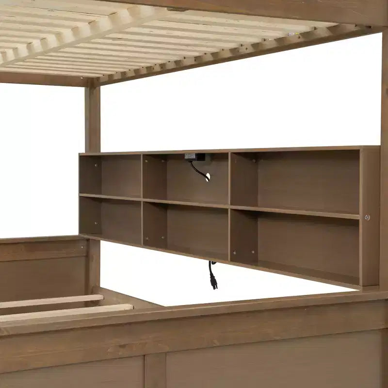 Lit superposé Twin XL/Full XL sur Queen avec armoires de rangement et ports USB, construction robuste en bois de pin - ModernLuxe
