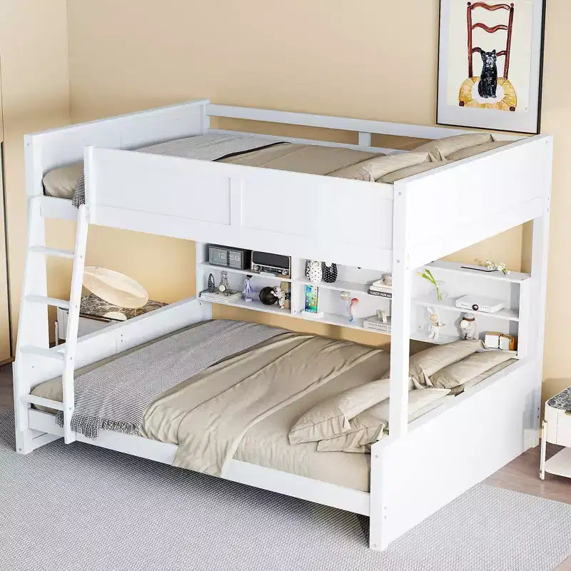 Lit superposé Twin XL/Full XL sur Queen avec armoires de rangement et ports USB, construction robuste en bois de pin - ModernLuxe