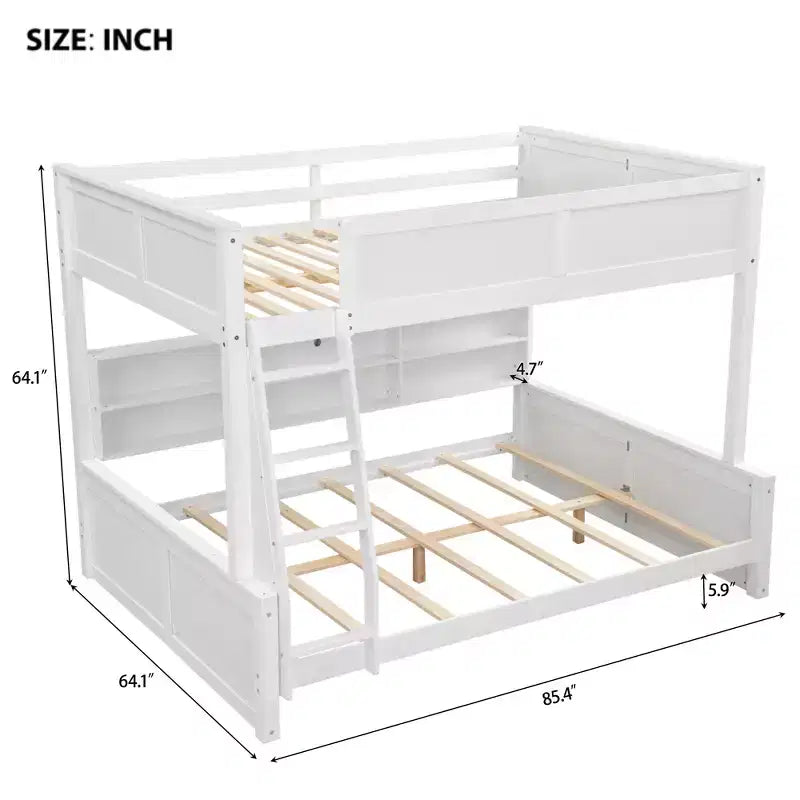 Lit superposé Twin XL/Full XL sur Queen avec armoires de rangement et ports USB, construction robuste en bois de pin - ModernLuxe
