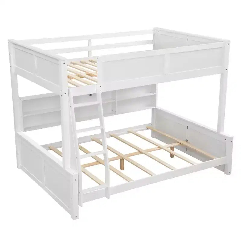 Lit superposé Twin XL/Full XL sur Queen avec armoires de rangement et ports USB, construction robuste en bois de pin - ModernLuxe