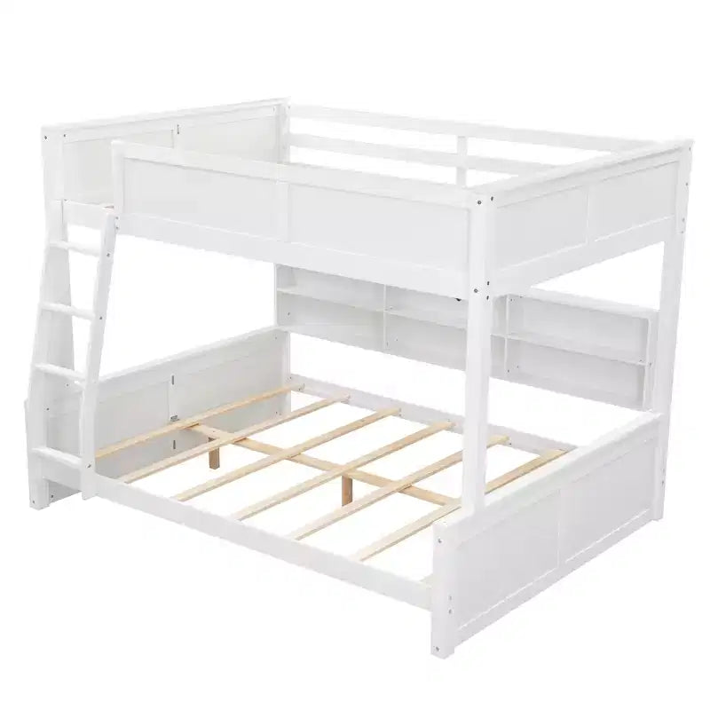 Lit superposé Twin XL/Full XL sur Queen avec armoires de rangement et ports USB, construction robuste en bois de pin - ModernLuxe