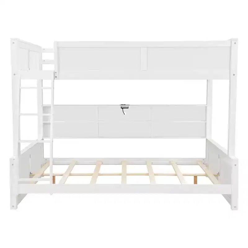 Lit superposé Twin XL/Full XL sur Queen avec armoires de rangement et ports USB, construction robuste en bois de pin - ModernLuxe