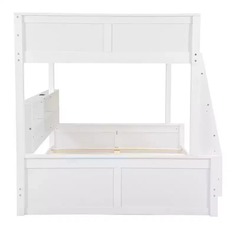 Lit superposé Twin XL/Full XL sur Queen avec armoires de rangement et ports USB, construction robuste en bois de pin - ModernLuxe