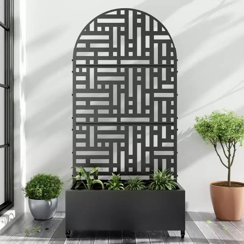 PexFix Jardinière murale arche en métal noir, 183 cm H x 89 cm L, avec treillis pour plantes grimpantes