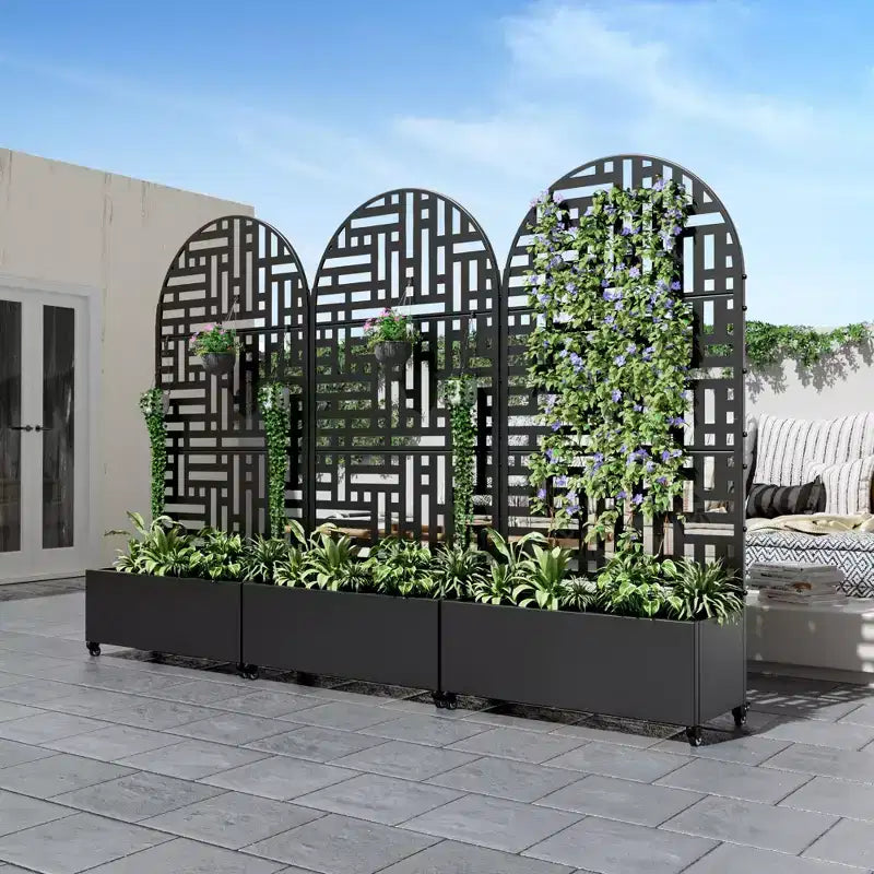 PexFix Jardinière murale arche en métal noir, 183 cm H x 89 cm L, avec treillis pour plantes grimpantes
