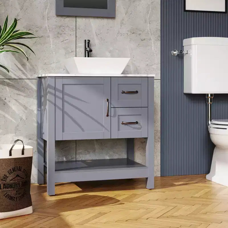 Meuble-lavabo de salle de bain gris 30 po / miroir et plateau uniquement