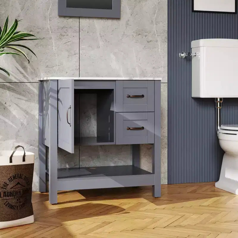 Meuble-lavabo de salle de bain gris 30 po / miroir et plateau uniquement