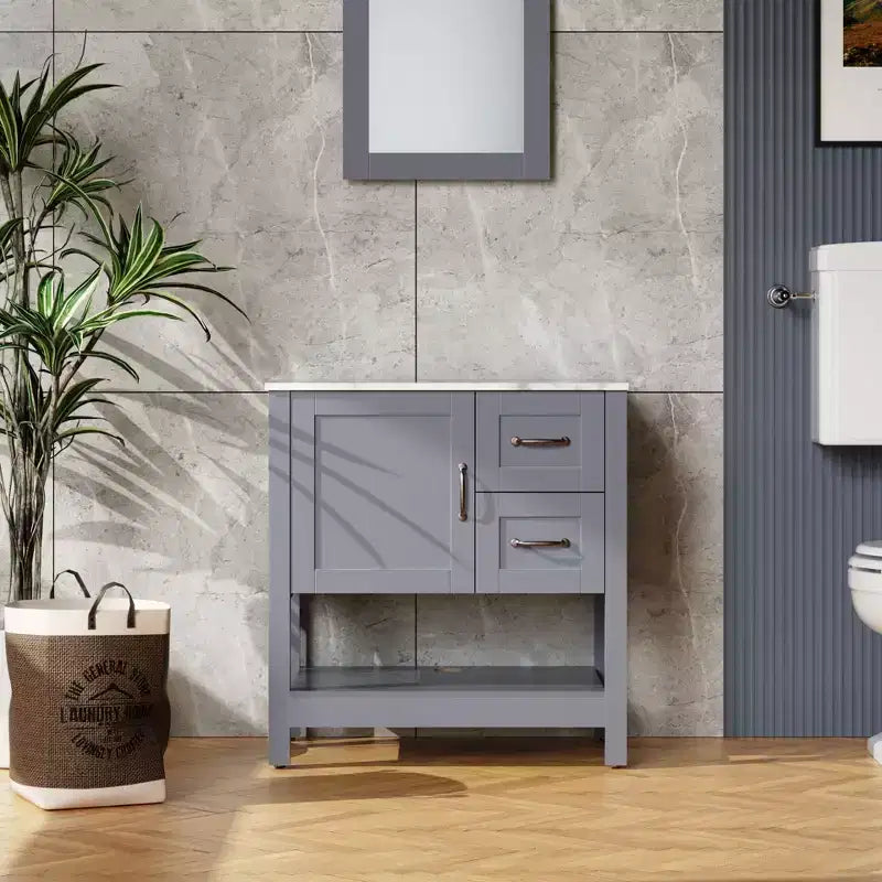 Meuble-lavabo de salle de bain gris 30 po / miroir et plateau uniquement