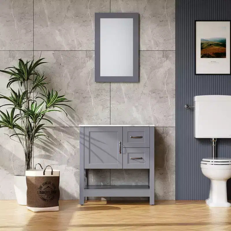 Meuble-lavabo de salle de bain gris 30 po / miroir et plateau uniquement