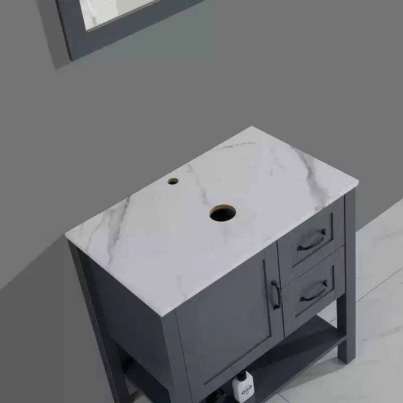 Meuble-lavabo de salle de bain gris 30 po / miroir et plateau uniquement