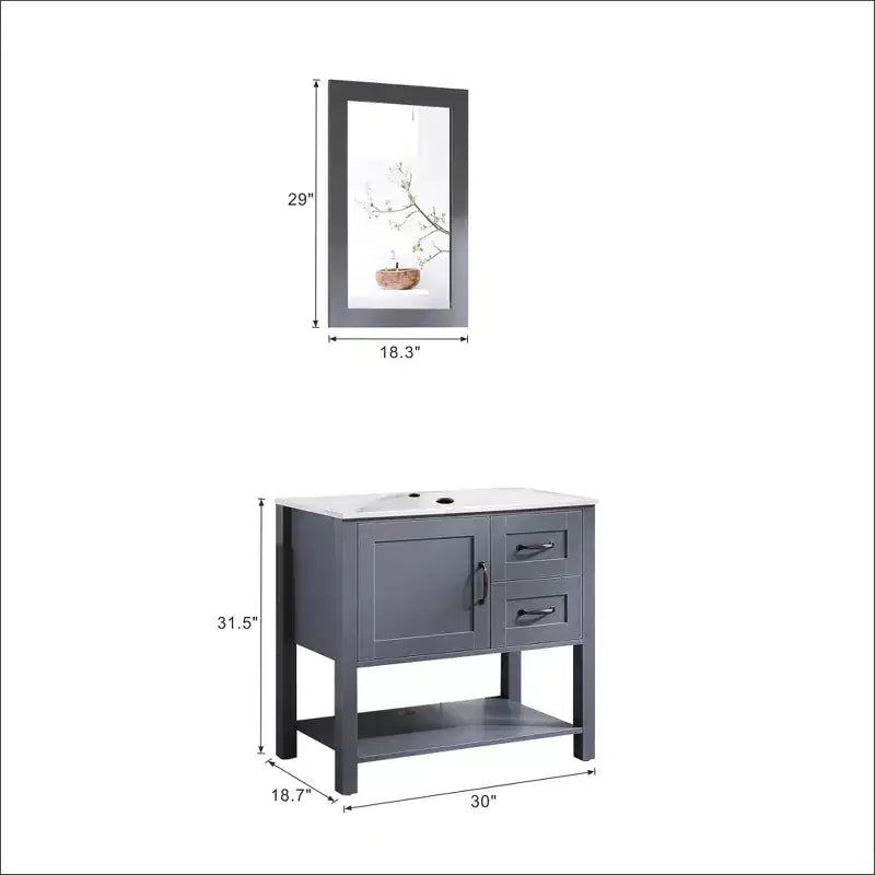 Meuble-lavabo de salle de bain gris 30 po / miroir et plateau uniquement