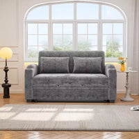 61.6 Canapé-lit convertible moderne en chenille avec ports USB, porte-gobelets et dossier réglable pour salon, appartement