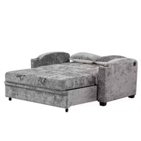 61.6 Canapé-lit convertible moderne en chenille avec ports USB, porte-gobelets et dossier réglable pour salon, appartement